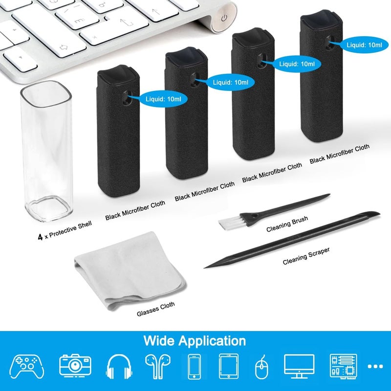 walrfid 4 Pack Screen Cleaner Spray and Wipe for Laptop Monitor and Car Screens, Phone Touchscreen Mist Cleaning Kit for Cellphone, Tablet, PC, Computer, LCD, MacBook, iPhone, iPad, Mac Pro - Black - Image 2